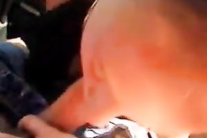 Lovely golden-haired GF gives head in a car in the morning