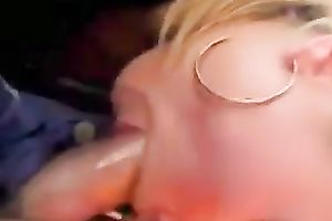 Lovely golden-haired GF gives head in a car in the morning