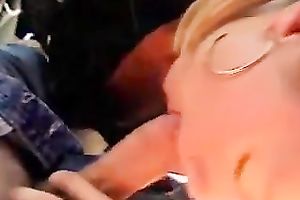 Lovely golden-haired GF gives head in a car in the morning