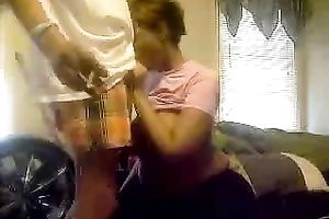 Beautiful dilettante breasty girlfriend gives me blow job in the bedroom