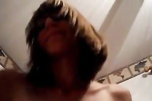 Short haired ardent honey of my buddy was on top of him whilst giving head