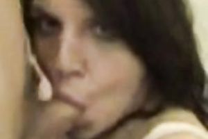 Sweet brunette hair lustful GF gives head and eats cum on POV movie scene