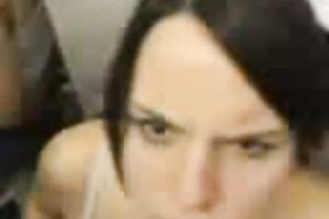 Sweet brunette hair lustful GF gives head and eats cum on POV movie scene