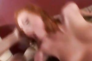 Amazing redhead bimbo having wild hardcore FMM three-some sex