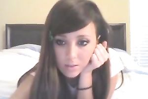 Straight haired gorgeous web camera white women in light pink T-shirt in nature's garb her bum