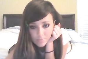 Straight haired gorgeous web camera white women in light pink T-shirt in nature's garb her bum