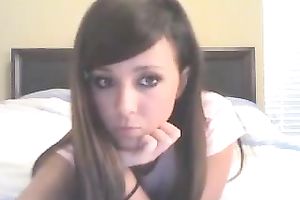 Straight haired gorgeous web camera white women in light pink T-shirt in nature's garb her bum