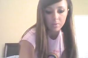 Straight haired gorgeous web camera white women in light pink T-shirt in nature's garb her bum