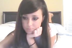 Straight haired gorgeous web camera white women in light pink T-shirt in nature's garb her bum