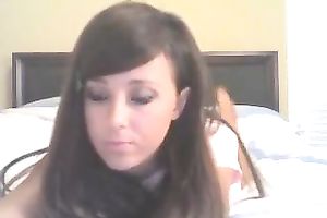 Straight haired gorgeous web camera white women in light pink T-shirt in nature's garb her bum