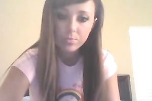 Straight haired gorgeous web camera white women in light pink T-shirt in nature's garb her bum