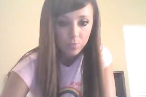 Straight haired gorgeous web camera white women in light pink T-shirt in nature's garb her bum