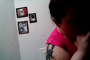 Chubby tattooed lascivious brunette hair sucked my buddy's beefy overweight dong