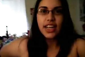 Kinky nerdy fatty positions on web camera and flashes her large bubble arse