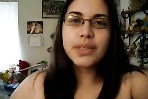 Kinky nerdy fatty positions on web camera and flashes her large bubble arse