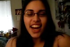 Kinky nerdy fatty positions on web camera and flashes her large bubble arse