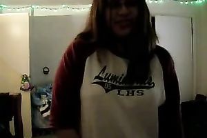 Kinky nerdy fatty positions on web camera and flashes her large bubble arse