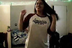 Kinky nerdy fatty positions on web camera and flashes her large bubble arse