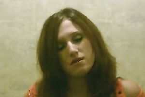 Amateur brunette called Lyalya juse makes water in the crapper flashing slit