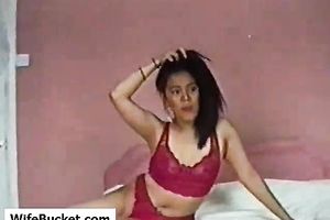 Adorable black skin exotic brunette hair in red underware