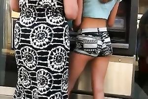 Perfect random horny white wife walking on the street in hawt shorts