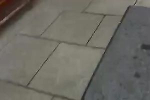 Perfect random horny white wife walking on the street in hawt shorts