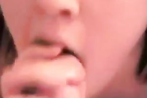 Dark haired torrid hottie sucked my friend's dong for ball batter in his abode