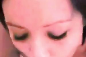 Dark haired torrid hottie sucked my friend's dong for ball batter in his abode