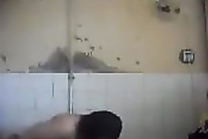 Arab milf takes shower caressing her hot breasty body on camera