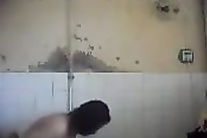 Arab milf takes shower caressing her hot breasty body on camera