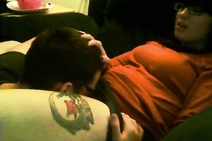 Cute and nerdy brunette hair girl enjoys fleshly carpet munch