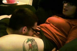 Cute and nerdy brunette hair girl enjoys fleshly carpet munch