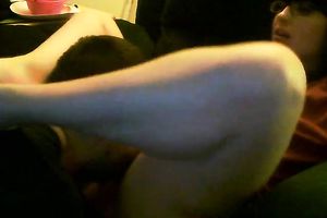 Cute and nerdy brunette hair girl enjoys fleshly carpet munch