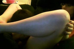 Cute and nerdy brunette hair girl enjoys fleshly carpet munch