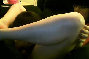 Cute and nerdy brunette hair girl enjoys fleshly carpet munch