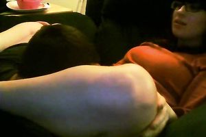 Cute and nerdy brunette hair girl enjoys fleshly carpet munch