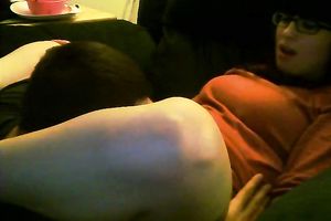 Cute and nerdy brunette hair girl enjoys fleshly carpet munch