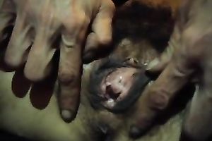 Wife relaxing and playing with her shaggy cum-hole