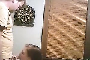 Sexy all natural black haired playgirl stood on knees to engulf a yummy wang