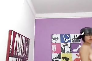 Playful Latina nympho with well-matured bra buddies loves her sex toy