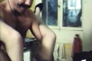 Whorish girl getting drilled by 2 dudes on the dining table