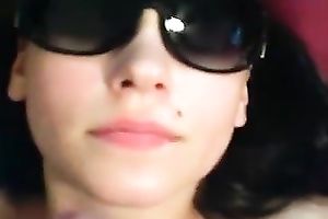 Svelte natural slender dark brown MILF in sunglasses was willing for some jizz flow