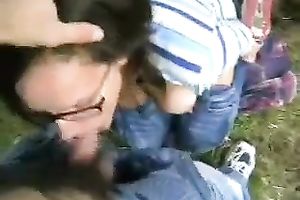 Nerdy brunette MILFie wife was so avid during orall-service sex outdoors