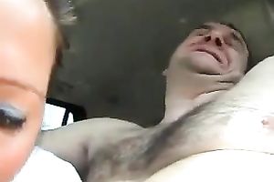 Dirty big beautiful woman skank enjoys engulfing my stiff knob in the car