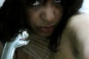 Amateur lusty dark head flashed her likewise unshaved cunt which this babe washed