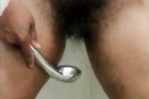 Amateur lusty dark head flashed her likewise unshaved cunt which this babe washed