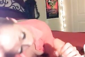 Stunning livecam slut with large eyes gives fake BJ act