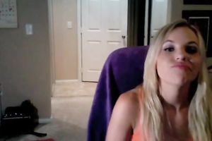 Beautiful sassy golden-haired legal age teenager shows of her wobblers on web camera
