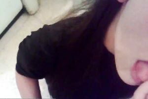 Cute dark brown girlfriend smells and eats wang on web camera