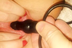 Closeup steamy sex tape of my own bootyful wifey teasing her fur pie with toy